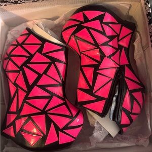 EGO Pink and Black Geometric Platform Boots